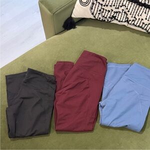 Athletic yoga leggings Black, Burgundy, and Blue